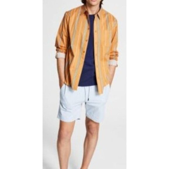 AND NOW THIS Other - AND‎ NOW THIS Mens Regular Fit Brown Striped Long Sleeve Button Up Shirt Large